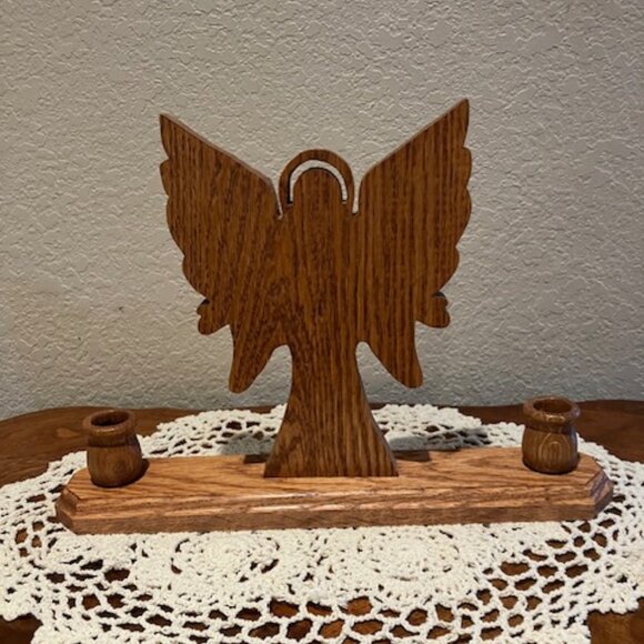 Solid Wooden Candle Holder Angel . 10"Hx14"Lx3"W - Picture 1 of 5